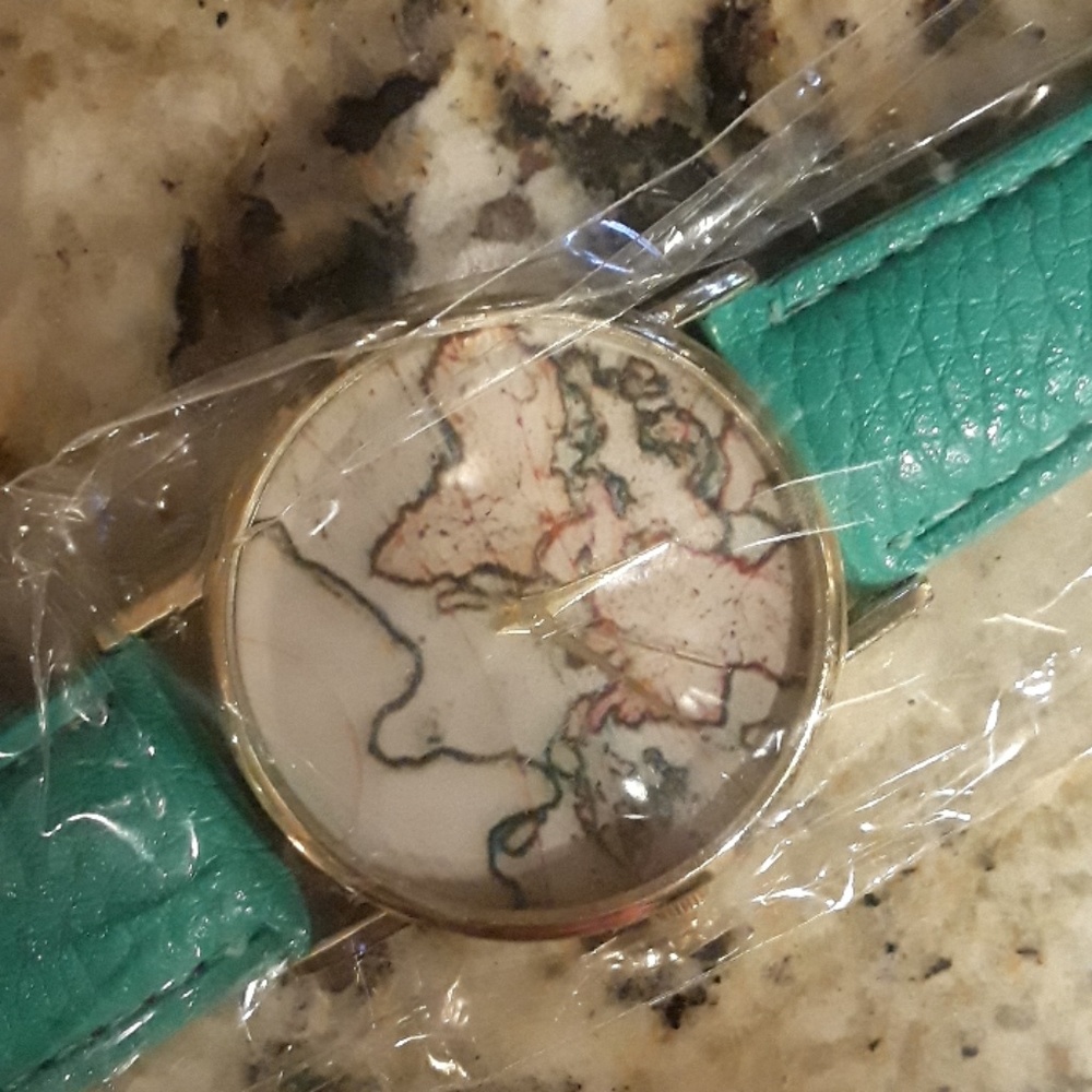NAT world map watch with turquoise leather band